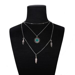 *FARREN* Silver Three Feather Multilayer Fashion Necklace